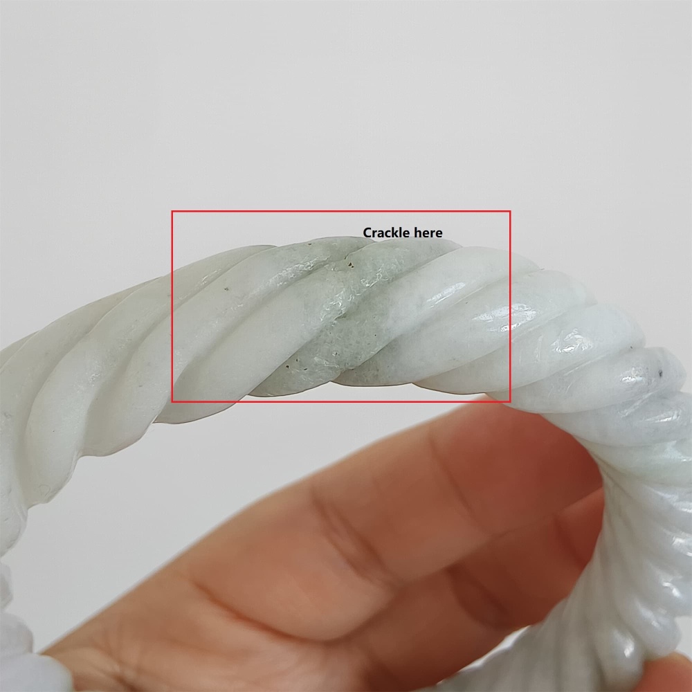 DDP | Natural Type A Certificated 59mm Green White Burmese Jadeite Round Band Twisted Pattern Bangle,DIY Jewelry Supplies