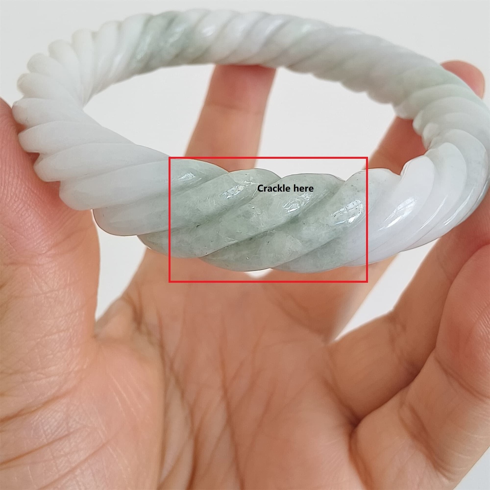 DDP | Natural Type A Certificated 59mm Green White Burmese Jadeite Round Band Twisted Pattern Bangle,DIY Jewelry Supplies