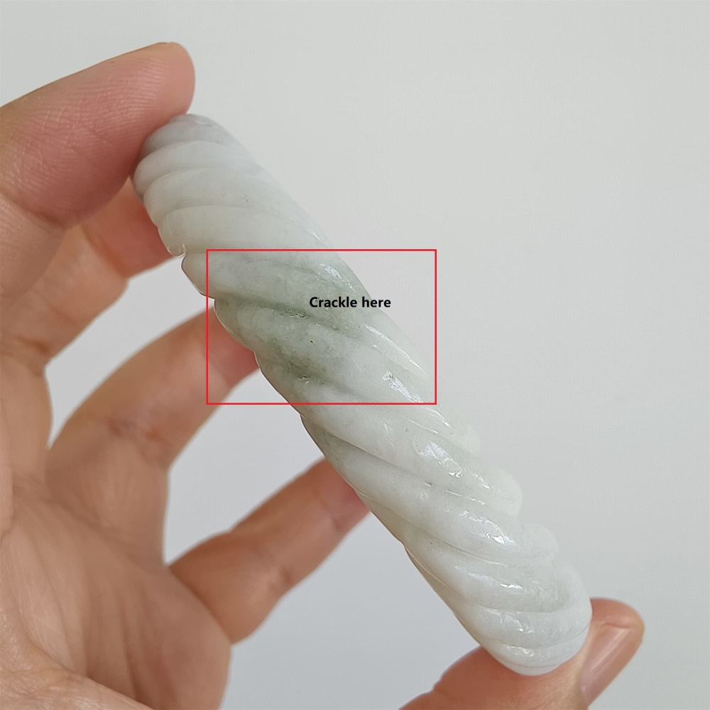 DDP | Natural Type A Certificated 59mm Green White Burmese Jadeite Round Band Twisted Pattern Bangle,DIY Jewelry Supplies