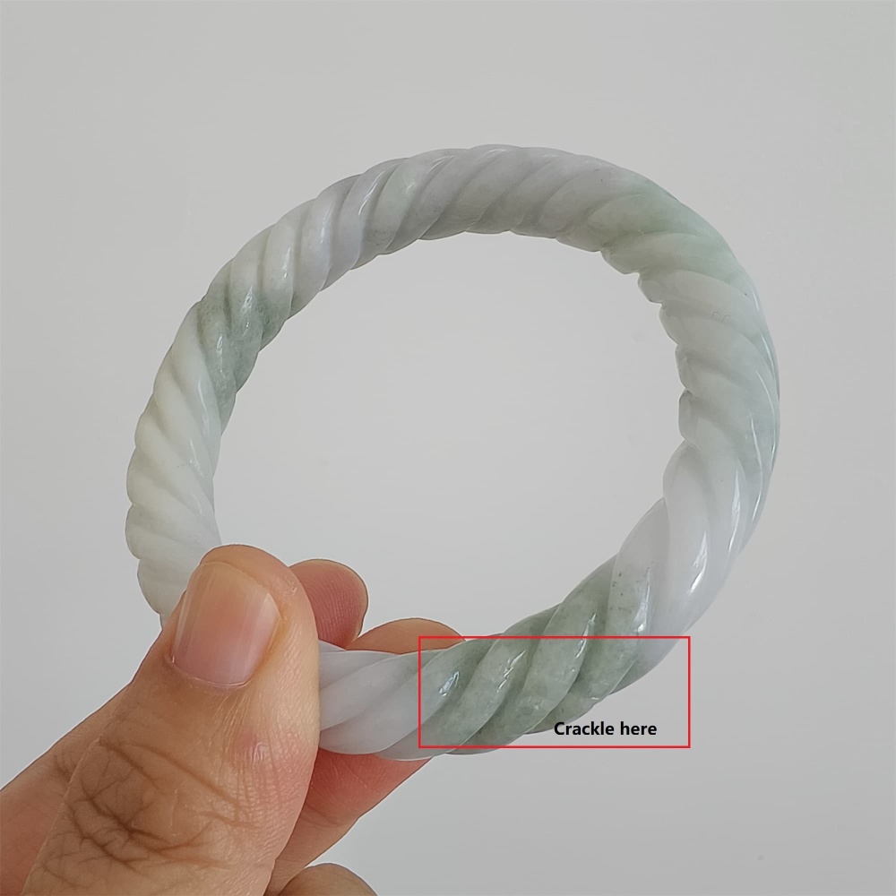 DDP | Natural Type A Certificated 59mm Green White Burmese Jadeite Round Band Twisted Pattern Bangle,DIY Jewelry Supplies