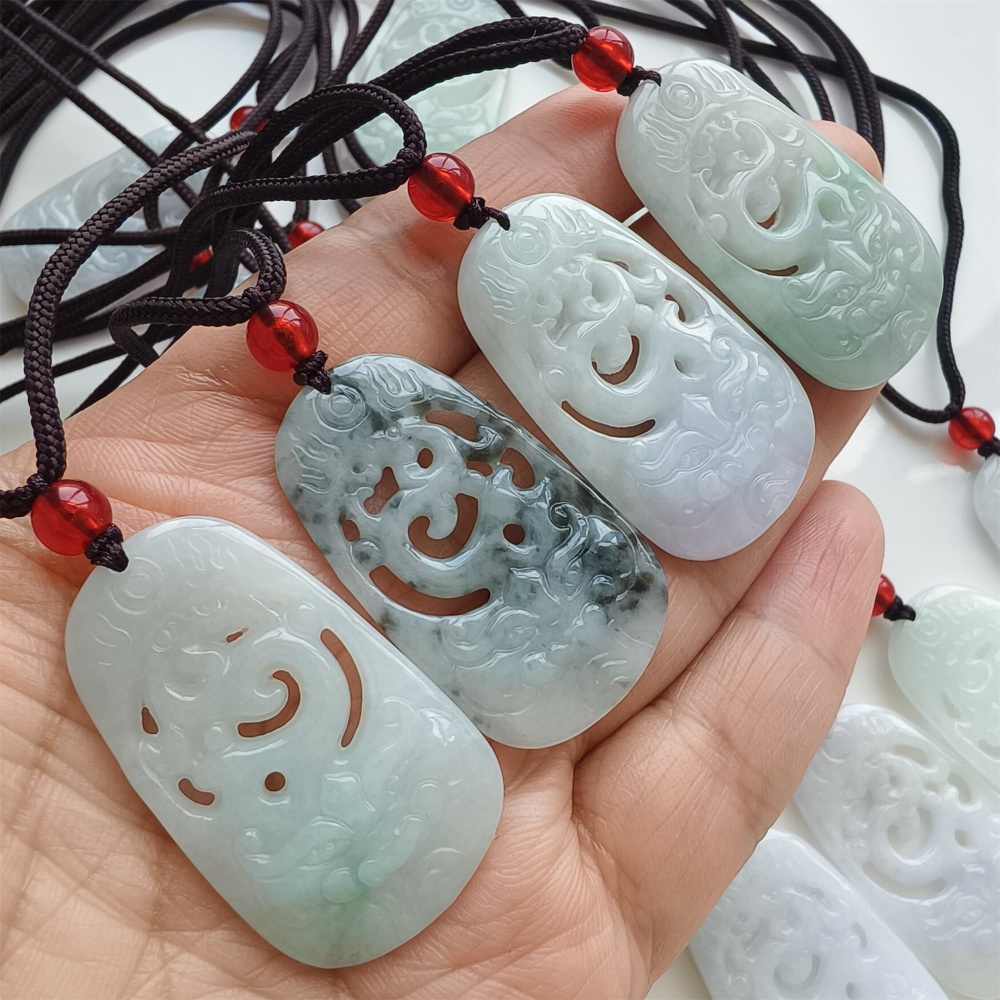 DDP | Natural Certificated Type A 38.5X23X5.3mm Green White Burmese Jadeite Filigree Dragon Pendant,DIY Jewelry Supplies