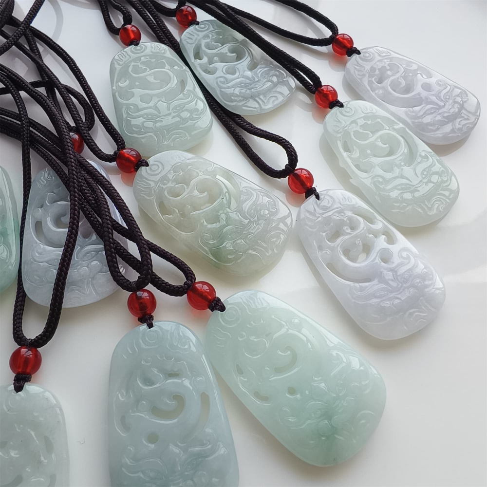 DDP | Natural Certificated Type A 38.5X23X5.3mm Green White Burmese Jadeite Filigree Dragon Pendant,DIY Jewelry Supplies