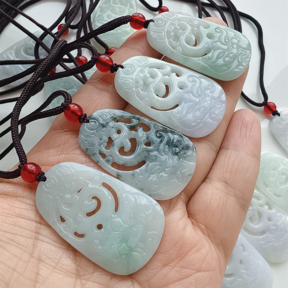 DDP | Natural Certificated Type A 38.5X23X5.3mm Green White Burmese Jadeite Filigree Dragon Pendant,DIY Jewelry Supplies