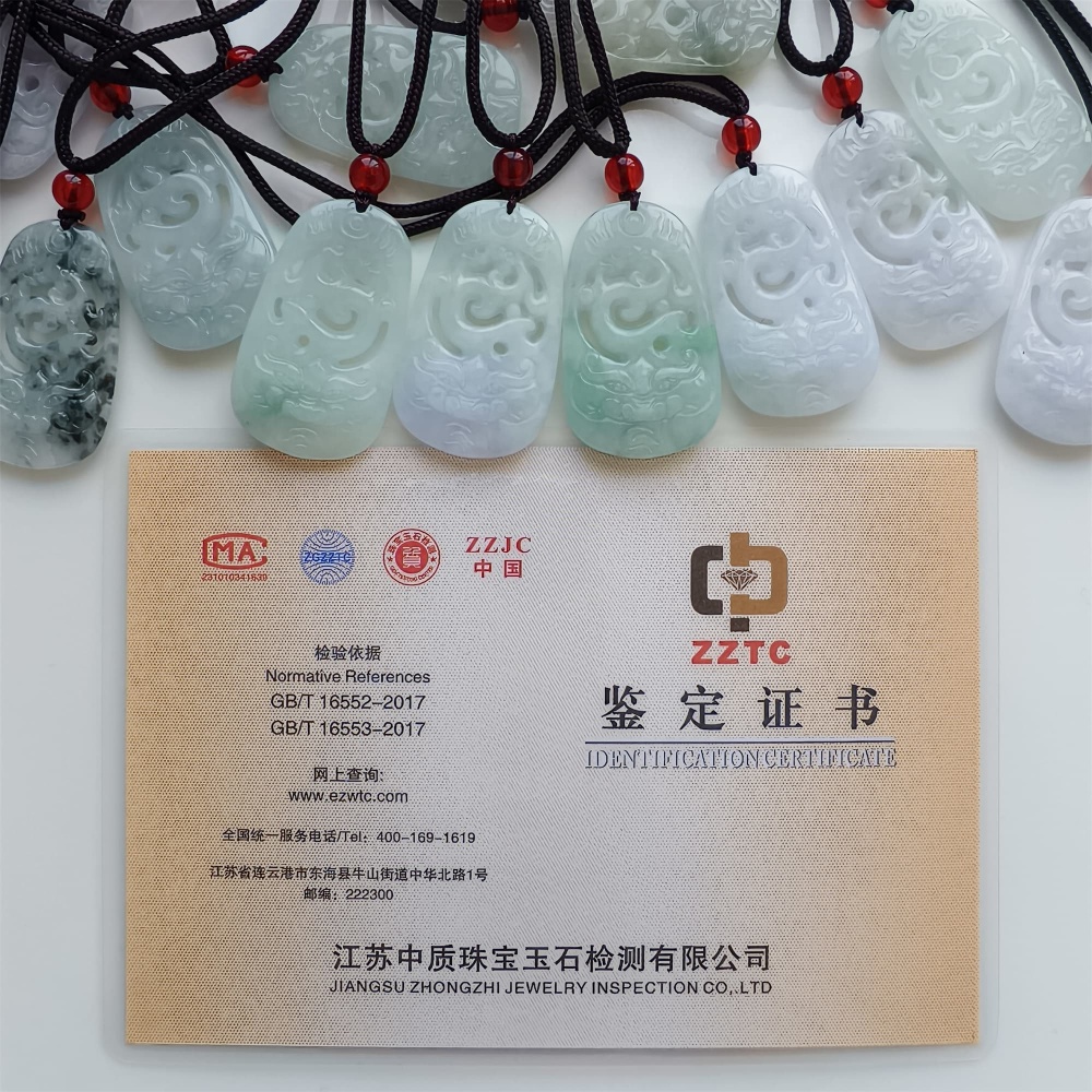 DDP | Natural Certificated Type A 38.5X23X5.3mm Green White Burmese Jadeite Filigree Dragon Pendant,DIY Jewelry Supplies