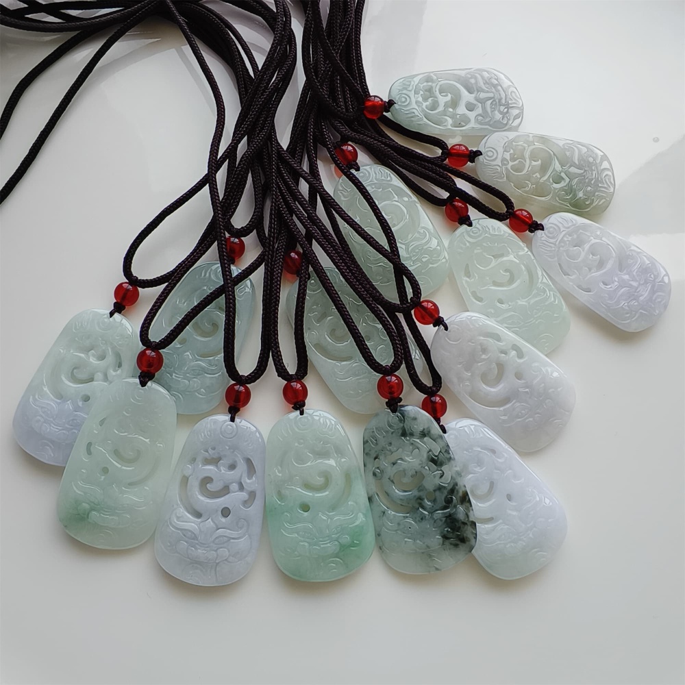 DDP | Natural Certificated Type A 38.5X23X5.3mm Green White Burmese Jadeite Filigree Dragon Pendant,DIY Jewelry Supplies