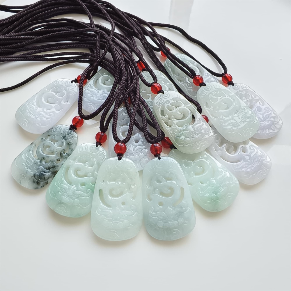 DDP | Natural Certificated Type A 38.5X23X5.3mm Green White Burmese Jadeite Filigree Dragon Pendant,DIY Jewelry Supplies