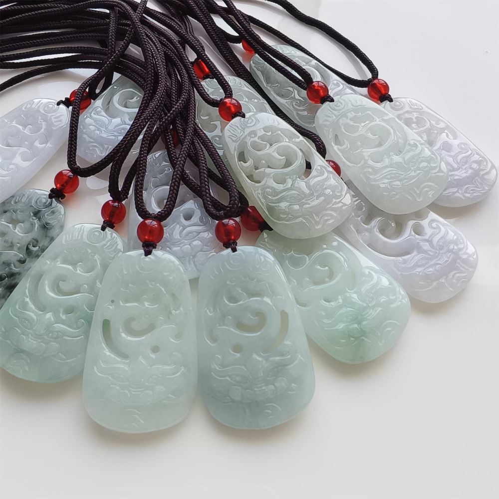 DDP | Natural Certificated Type A 38.5X23X5.3mm Green White Burmese Jadeite Filigree Dragon Pendant,DIY Jewelry Supplies