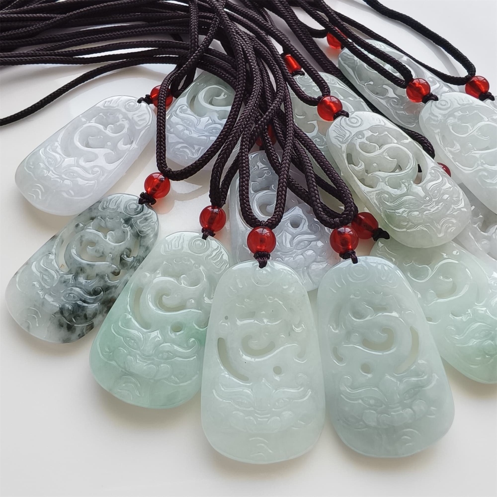 DDP | Natural Certificated Type A 38.5X23X5.3mm Green White Burmese Jadeite Filigree Dragon Pendant,DIY Jewelry Supplies