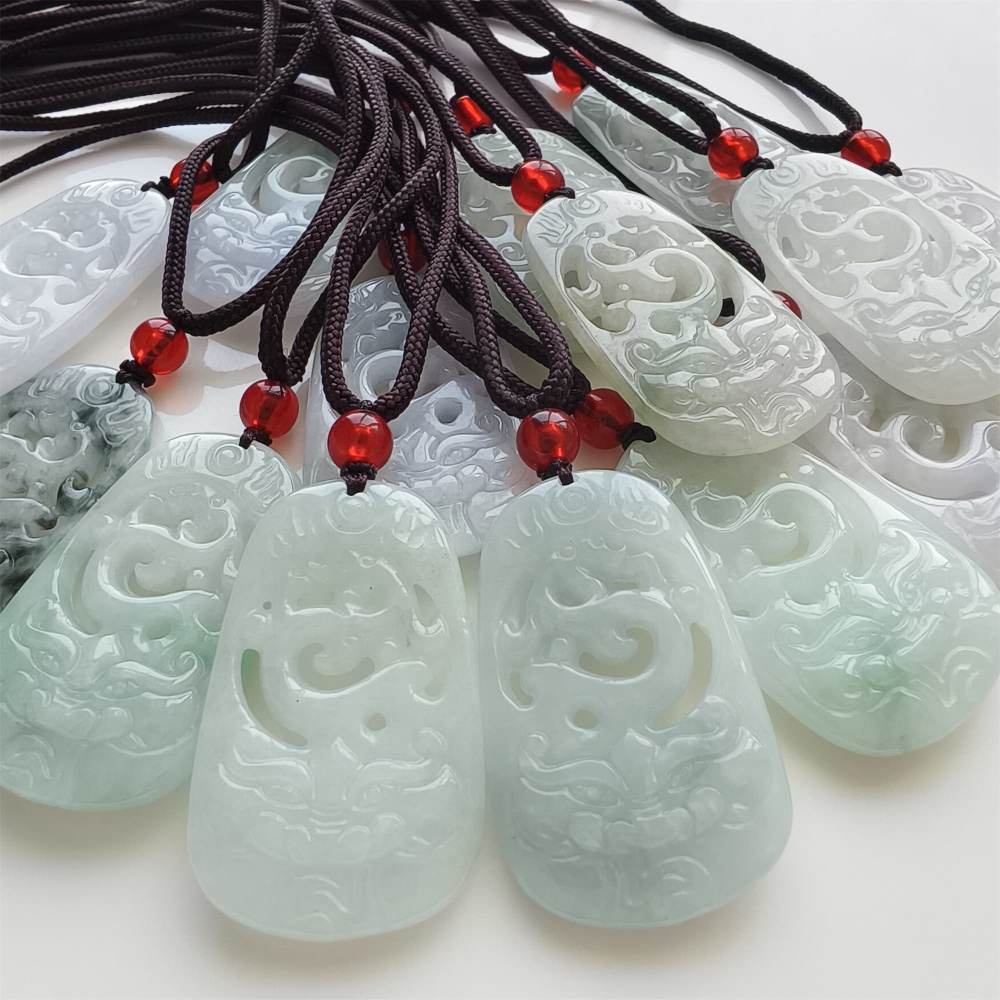 DDP | Natural Certificated Type A 38.5X23X5.3mm Green White Burmese Jadeite Filigree Dragon Pendant,DIY Jewelry Supplies