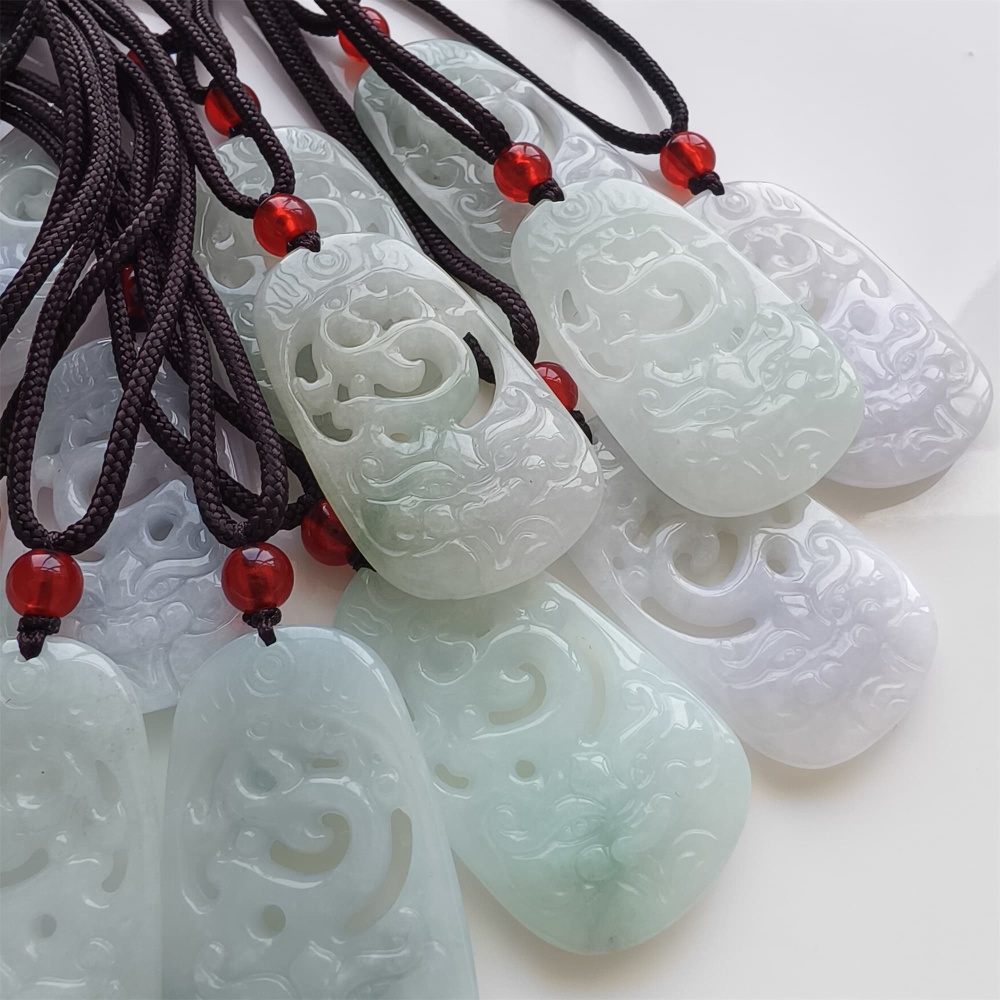 DDP | Natural Certificated Type A 38.5X23X5.3mm Green White Burmese Jadeite Filigree Dragon Pendant,DIY Jewelry Supplies