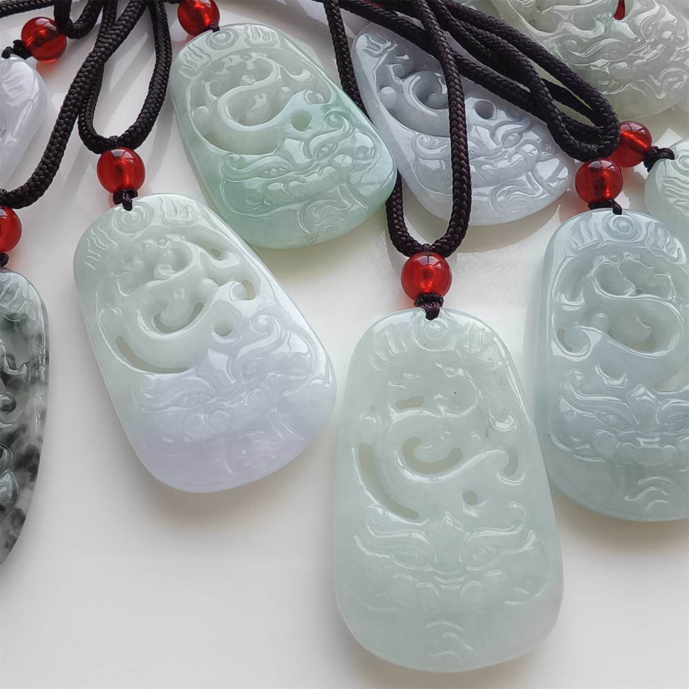 DDP | Natural Certificated Type A 38.5X23X5.3mm Green White Burmese Jadeite Filigree Dragon Pendant,DIY Jewelry Supplies