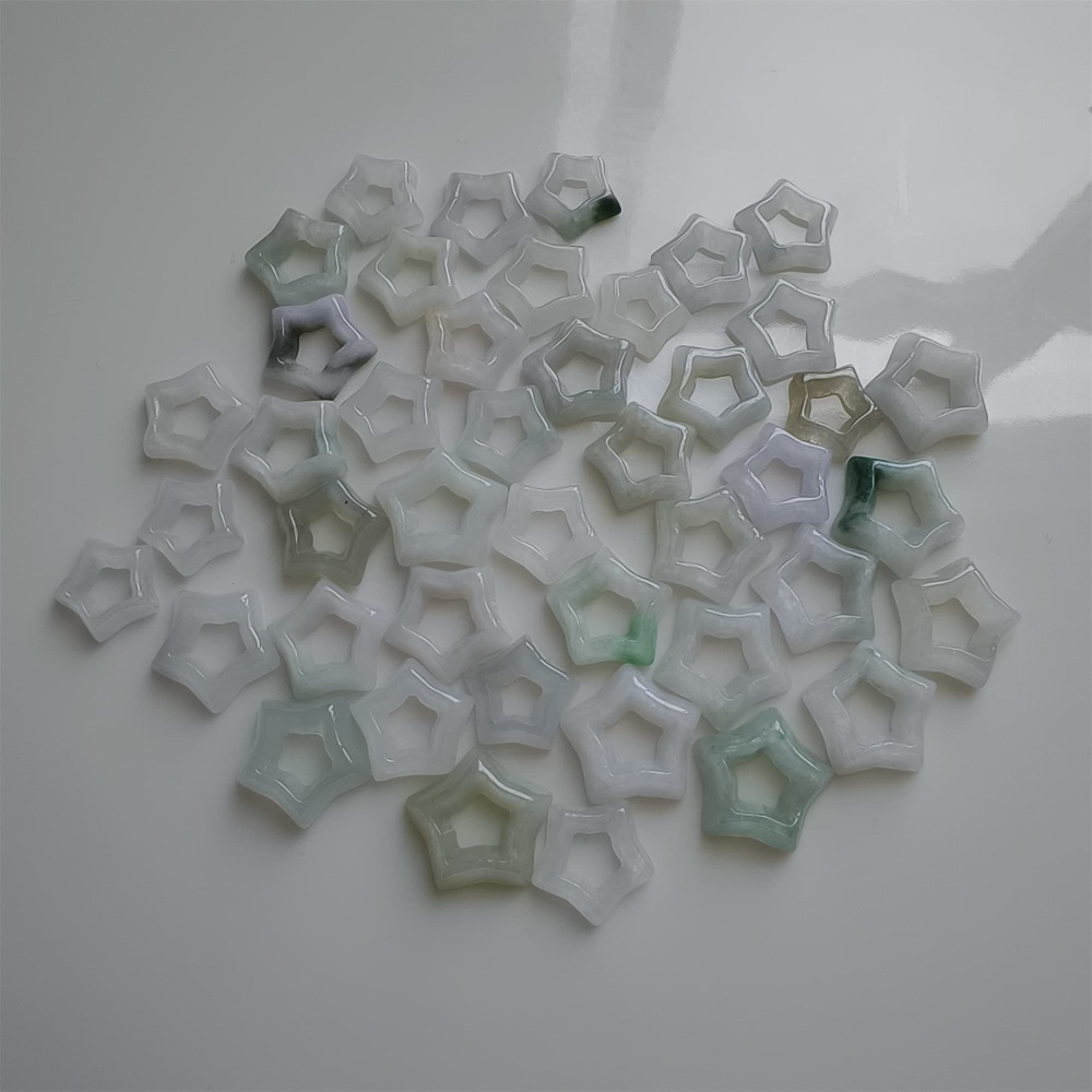 DDP | 5pcs Natural Certificated Type A 10-14X3mm Green White Burmese Jadeite Filigree Star Beads,DIY Jewelry Supplies