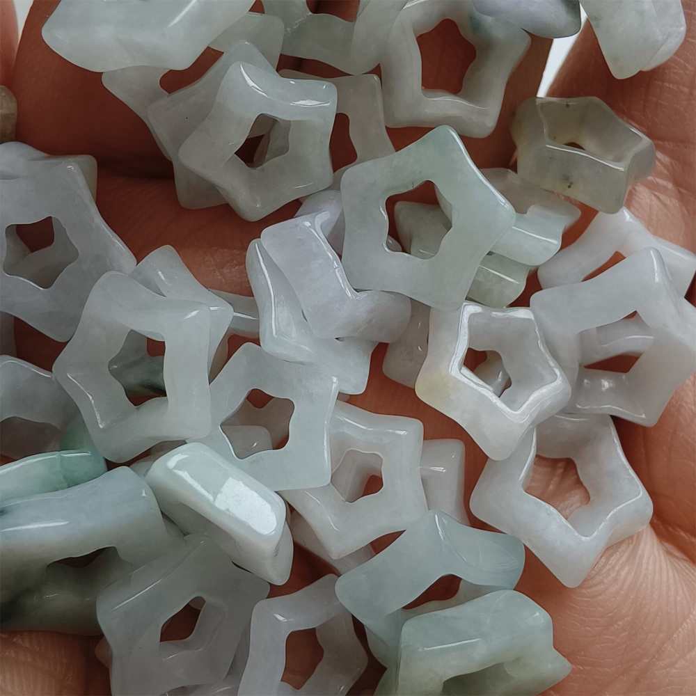 DDP | 5pcs Natural Certificated Type A 10-14X3mm Green White Burmese Jadeite Filigree Star Beads,DIY Jewelry Supplies