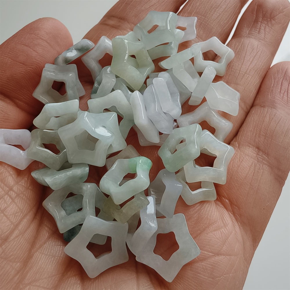 DDP | 5pcs Natural Certificated Type A 10-14X3mm Green White Burmese Jadeite Filigree Star Beads,DIY Jewelry Supplies