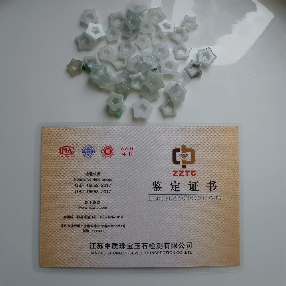 DDP | 5pcs Natural Certificated Type A 10-14X3mm Green White Burmese Jadeite Filigree Star Beads,DIY Jewelry Supplies