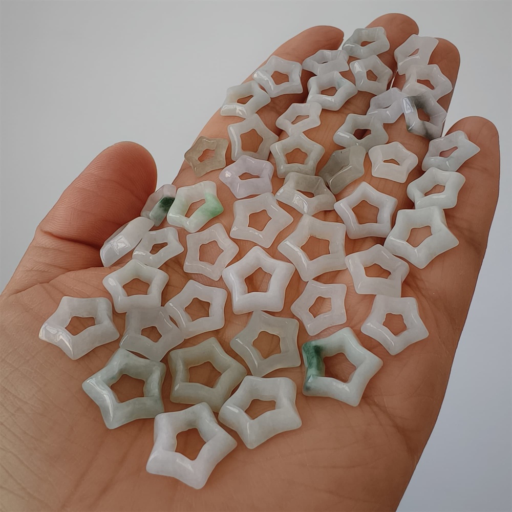 DDP | 5pcs Natural Certificated Type A 10-14X3mm Green White Burmese Jadeite Filigree Star Beads,DIY Jewelry Supplies
