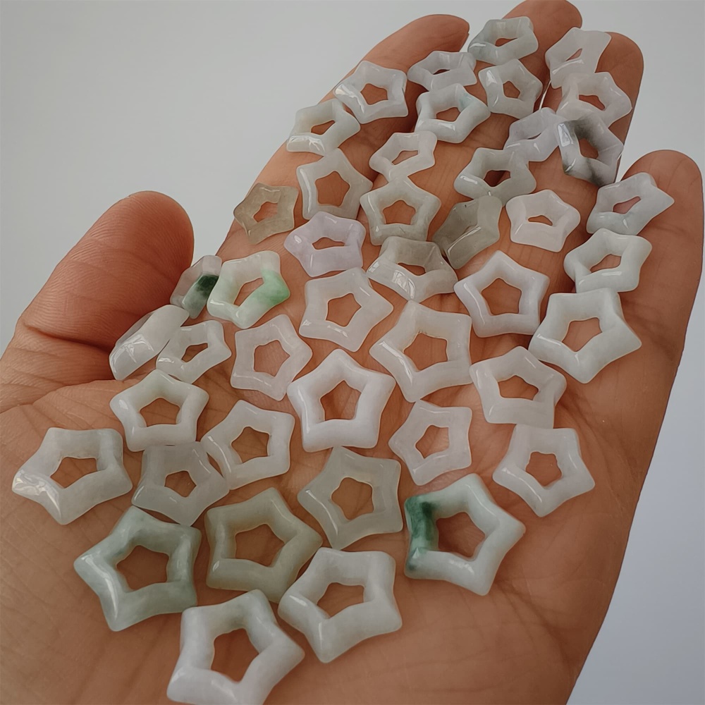 DDP | 5pcs Natural Certificated Type A 10-14X3mm Green White Burmese Jadeite Filigree Star Beads,DIY Jewelry Supplies