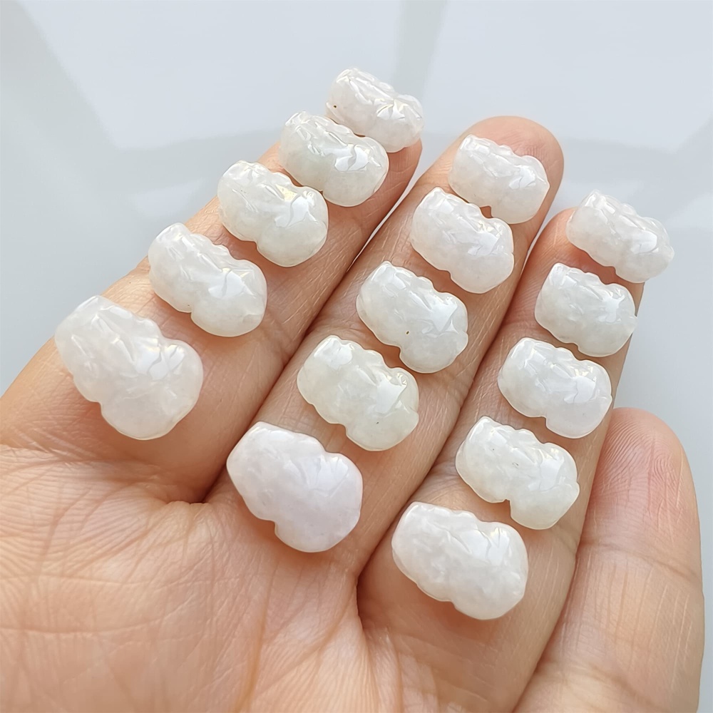DDP | Natural Certificated Type A 11-12X7-9X5mm Icy White Burmese Jadeite Pixiu Beads,Go through Hole Beads,DIY Jewelry Supplies