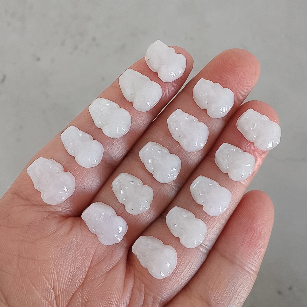DDP | Natural Certificated Type A 11-12X7-9X5mm Icy White Burmese Jadeite Pixiu Beads,Go through Hole Beads,DIY Jewelry Supplies