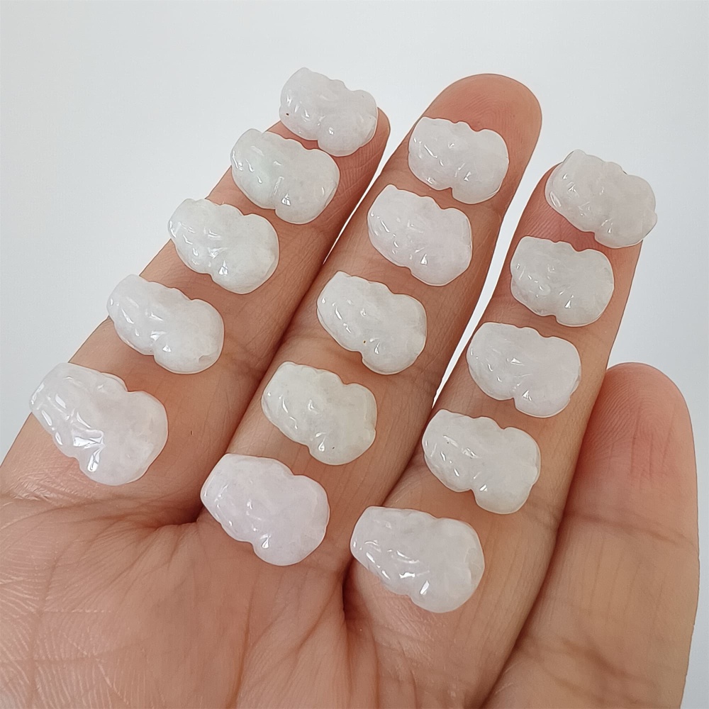 DDP | Natural Certificated Type A 11-12X7-9X5mm Icy White Burmese Jadeite Pixiu Beads,Go through Hole Beads,DIY Jewelry Supplies