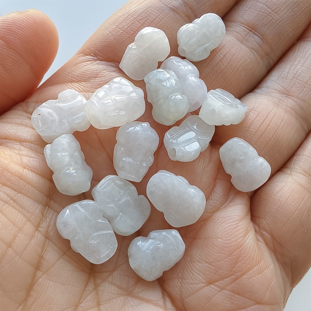 DDP | Natural Certificated Type A 11-12X7-9X5mm Icy White Burmese Jadeite Pixiu Beads,Go through Hole Beads,DIY Jewelry Supplies