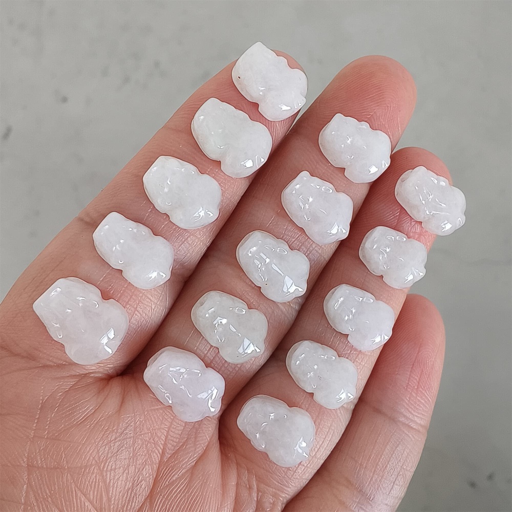 DDP | Natural Certificated Type A 11-12X7-9X5mm Icy White Burmese Jadeite Pixiu Beads,Go through Hole Beads,DIY Jewelry Supplies