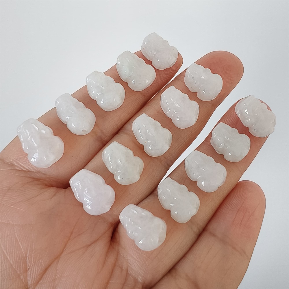 DDP | Natural Certificated Type A 11-12X7-9X5mm Icy White Burmese Jadeite Pixiu Beads,Go through Hole Beads,DIY Jewelry Supplies