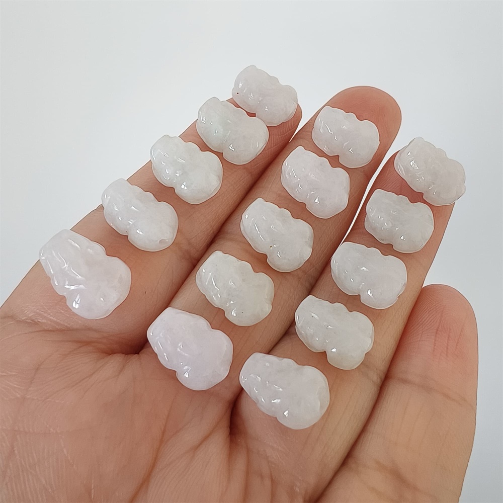 DDP | Natural Certificated Type A 11-12X7-9X5mm Icy White Burmese Jadeite Pixiu Beads,Go through Hole Beads,DIY Jewelry Supplies