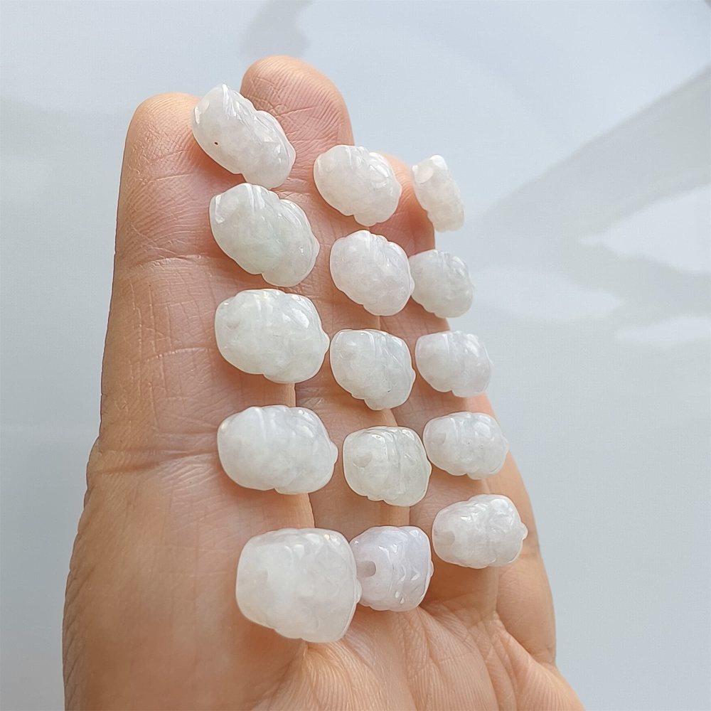 DDP | Natural Certificated Type A 11-12X7-9X5mm Icy White Burmese Jadeite Pixiu Beads,Go through Hole Beads,DIY Jewelry Supplies