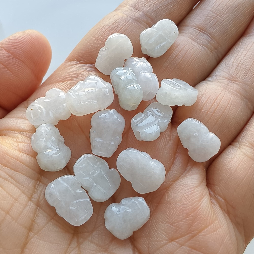 DDP | Natural Certificated Type A 11-12X7-9X5mm Icy White Burmese Jadeite Pixiu Beads,Go through Hole Beads,DIY Jewelry Supplies