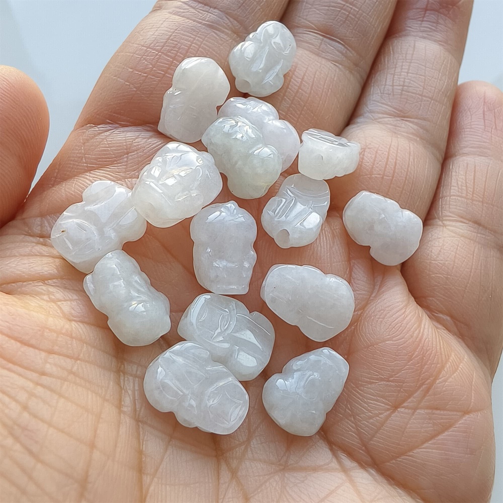 DDP | Natural Certificated Type A 11-12X7-9X5mm Icy White Burmese Jadeite Pixiu Beads,Go through Hole Beads,DIY Jewelry Supplies
