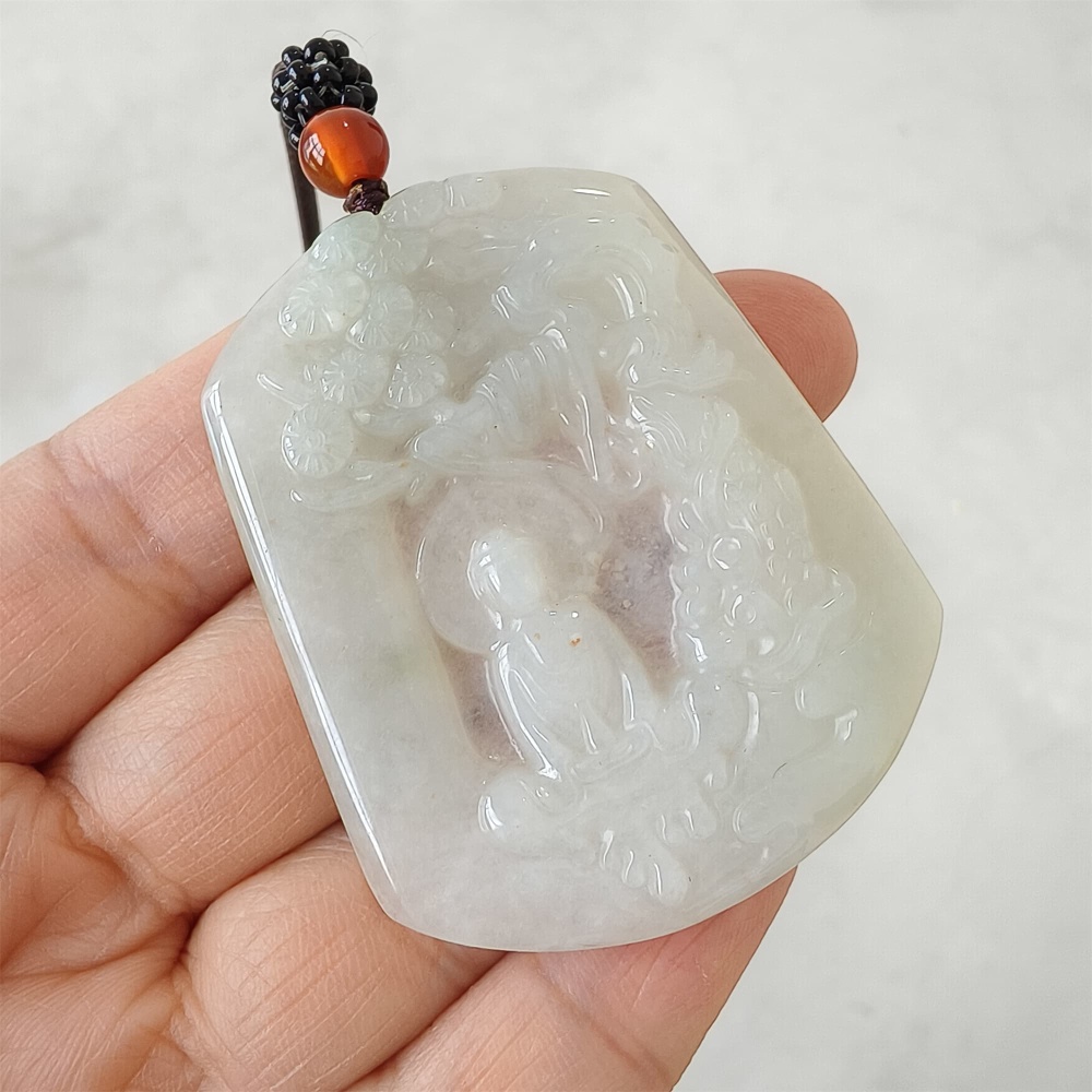 DDP | Natural Certificated Type A 53X42.5X5mm Icy White Burmese Jadeite Trapezoid Pendant With Buddha Carved,DIY Jewelry Supplies
