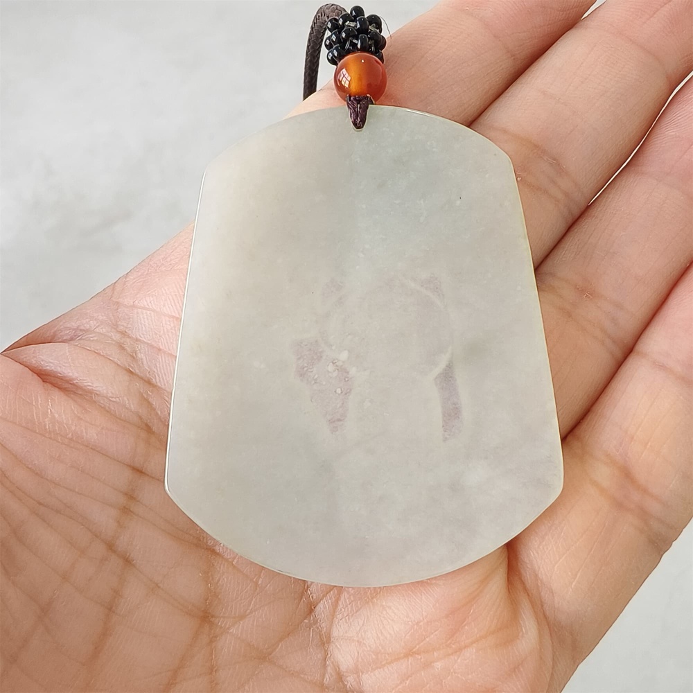 DDP | Natural Certificated Type A 53X42.5X5mm Icy White Burmese Jadeite Trapezoid Pendant With Buddha Carved,DIY Jewelry Supplies