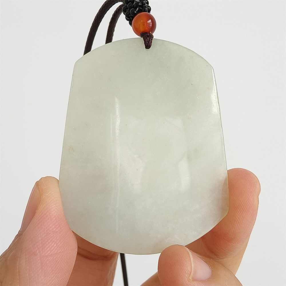 DDP | Natural Certificated Type A 53X42.5X5mm Icy White Burmese Jadeite Trapezoid Pendant With Buddha Carved,DIY Jewelry Supplies