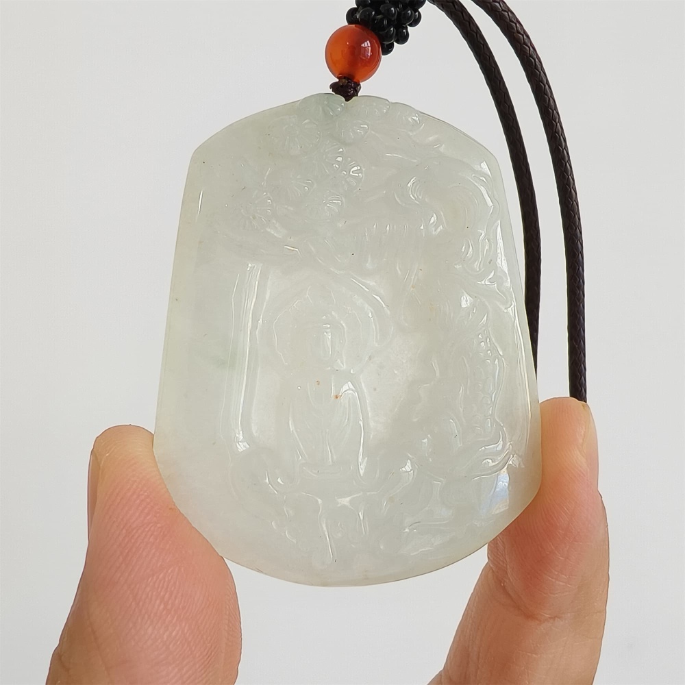 DDP | Natural Certificated Type A 53X42.5X5mm Icy White Burmese Jadeite Trapezoid Pendant With Buddha Carved,DIY Jewelry Supplies