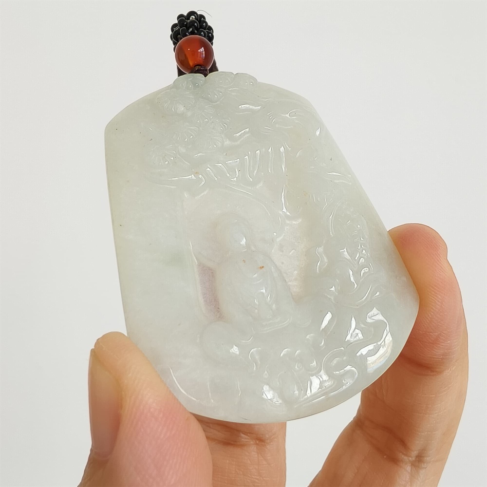 DDP | Natural Certificated Type A 53X42.5X5mm Icy White Burmese Jadeite Trapezoid Pendant With Buddha Carved,DIY Jewelry Supplies