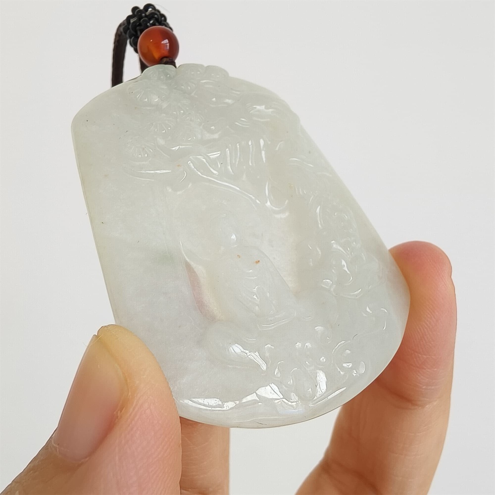 DDP | Natural Certificated Type A 53X42.5X5mm Icy White Burmese Jadeite Trapezoid Pendant With Buddha Carved,DIY Jewelry Supplies