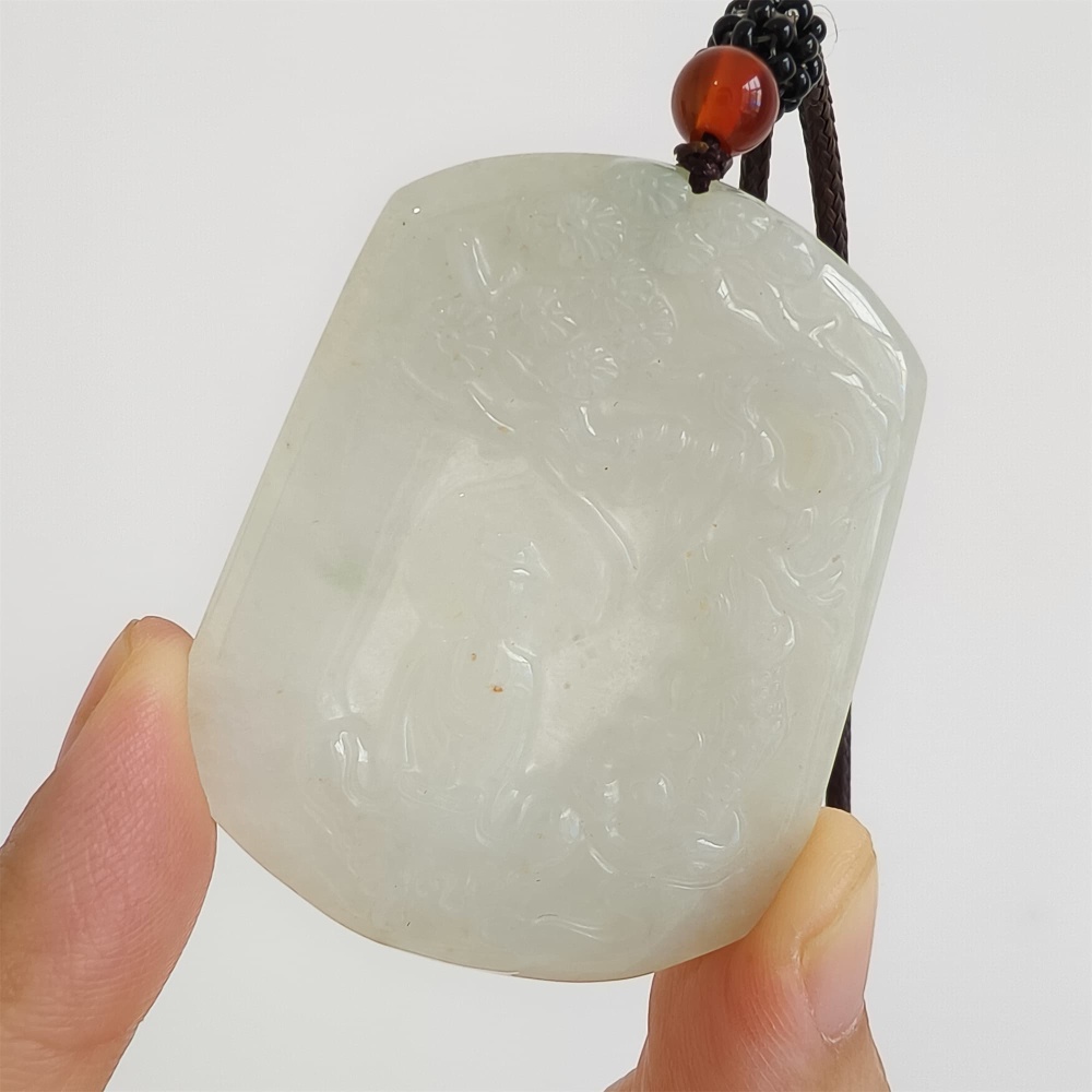 DDP | Natural Certificated Type A 53X42.5X5mm Icy White Burmese Jadeite Trapezoid Pendant With Buddha Carved,DIY Jewelry Supplies