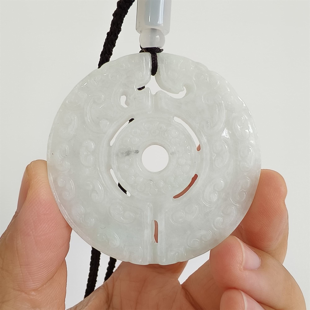 DDP | Natural Certificated Type A 51.2X6mm Light Green White Burmese Jadeite Round Antique-style Pendant ,DIY Jewelry Supplies