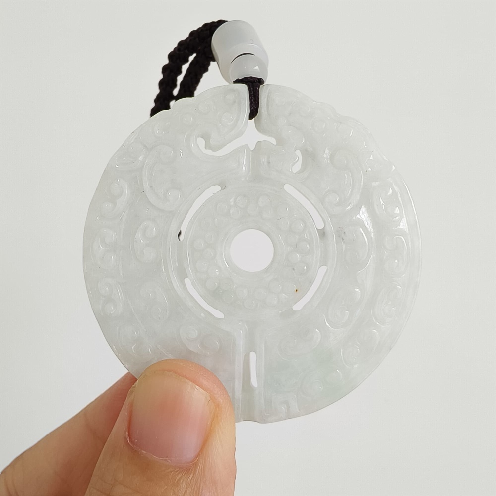 DDP | Natural Certificated Type A 51.2X6mm Light Green White Burmese Jadeite Round Antique-style Pendant ,DIY Jewelry Supplies