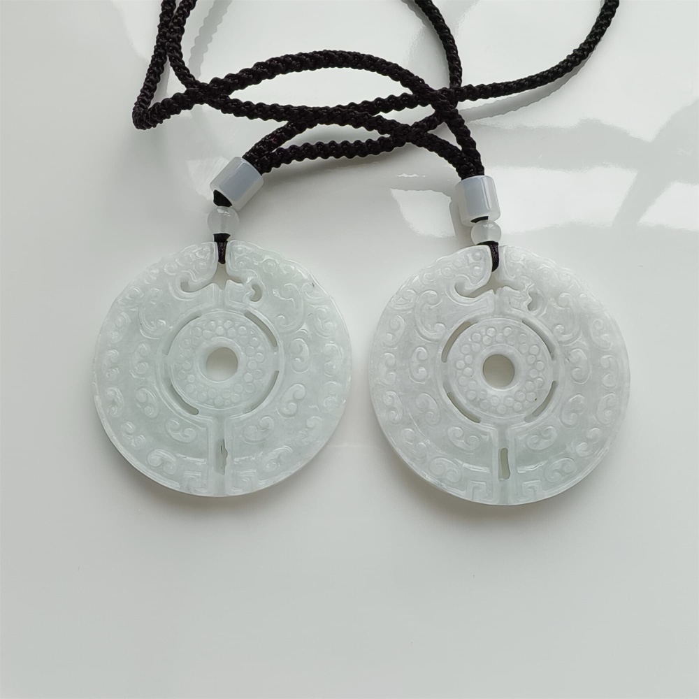 DDP | Natural Certificated Type A 51.2X6mm Light Green White Burmese Jadeite Round Antique-style Pendant ,DIY Jewelry Supplies
