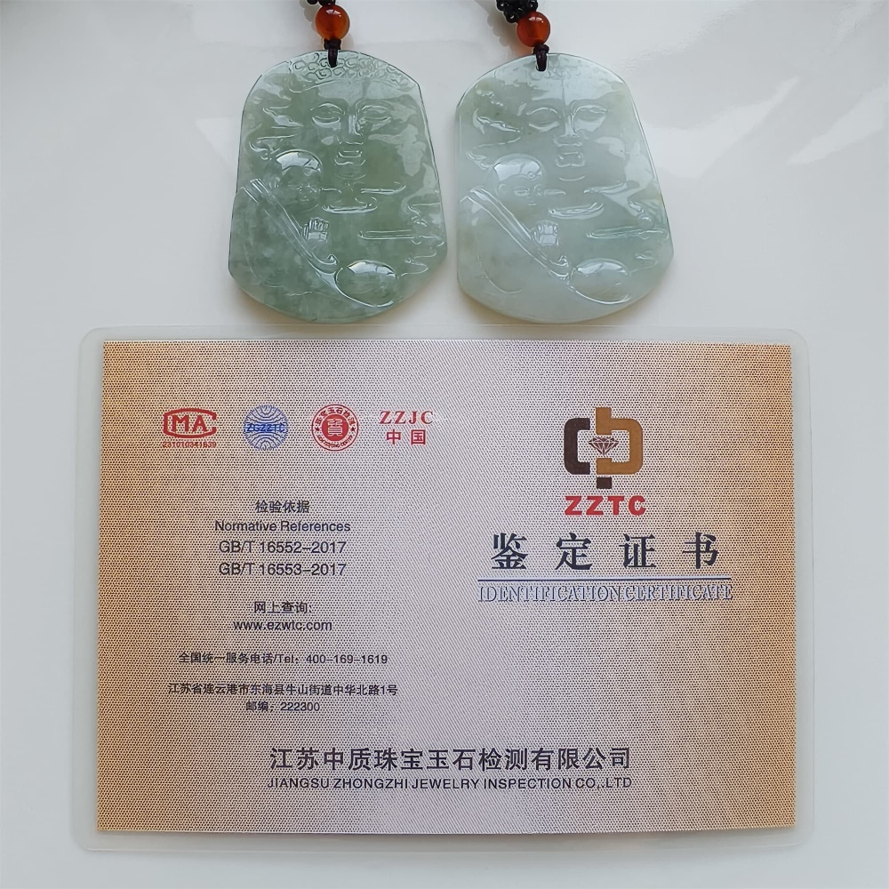DDP | Natural Certificated Type A 50.5-50.8X40X5mm Green White Burmese Jadeite Trapezoid Pendant With Buddha Carved,DIY Jewelry Supplies