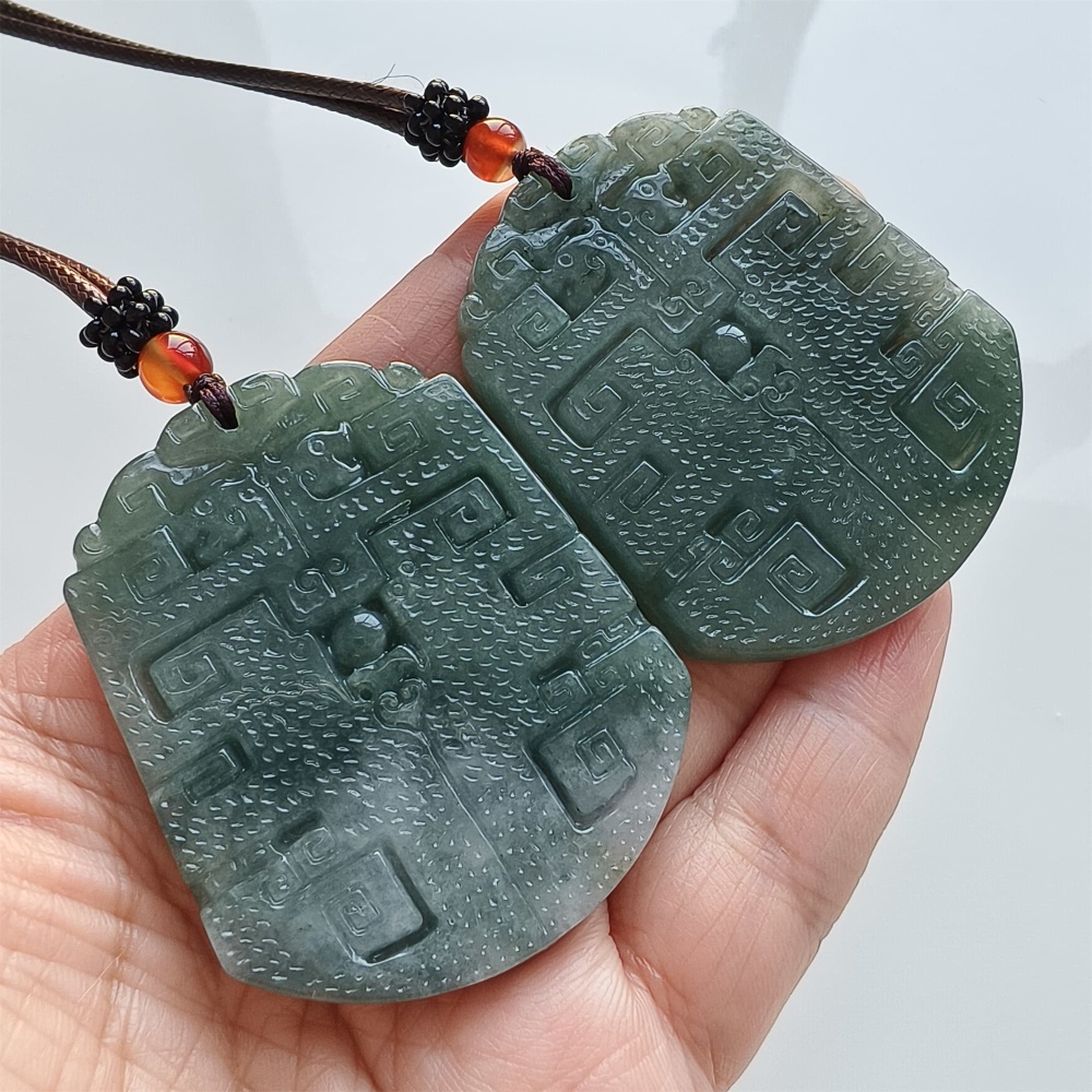 DDP | Natural Certificated Type A 53X43X5.4mm Green White Burmese Jadeite Trapezoid Antique-style Pendant ,DIY Jewelry Supplies
