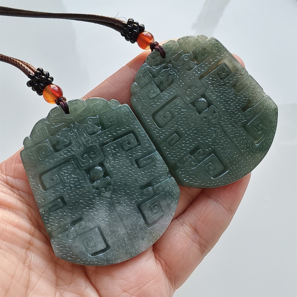 DDP | Natural Certificated Type A 53X43X5.4mm Green White Burmese Jadeite Trapezoid Antique-style Pendant ,DIY Jewelry Supplies
