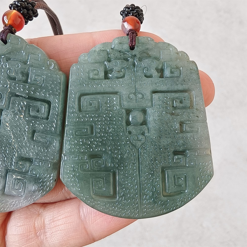 DDP | Natural Certificated Type A 53X43X5.4mm Green White Burmese Jadeite Trapezoid Antique-style Pendant ,DIY Jewelry Supplies