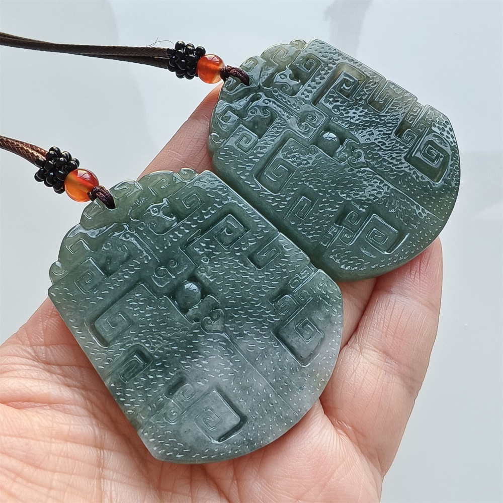 DDP | Natural Certificated Type A 53X43X5.4mm Green White Burmese Jadeite Trapezoid Antique-style Pendant ,DIY Jewelry Supplies