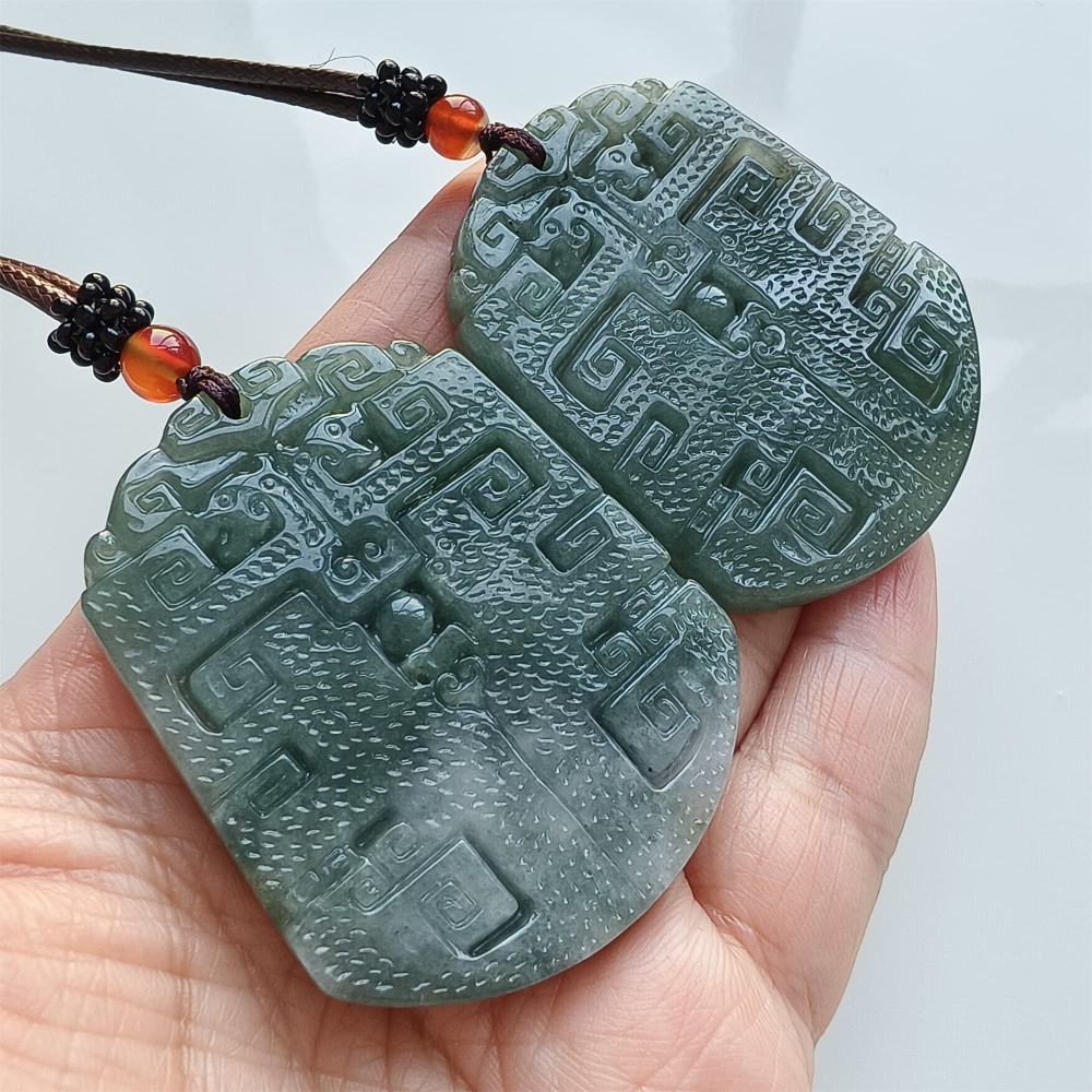 DDP | Natural Certificated Type A 53X43X5.4mm Green White Burmese Jadeite Trapezoid Antique-style Pendant ,DIY Jewelry Supplies