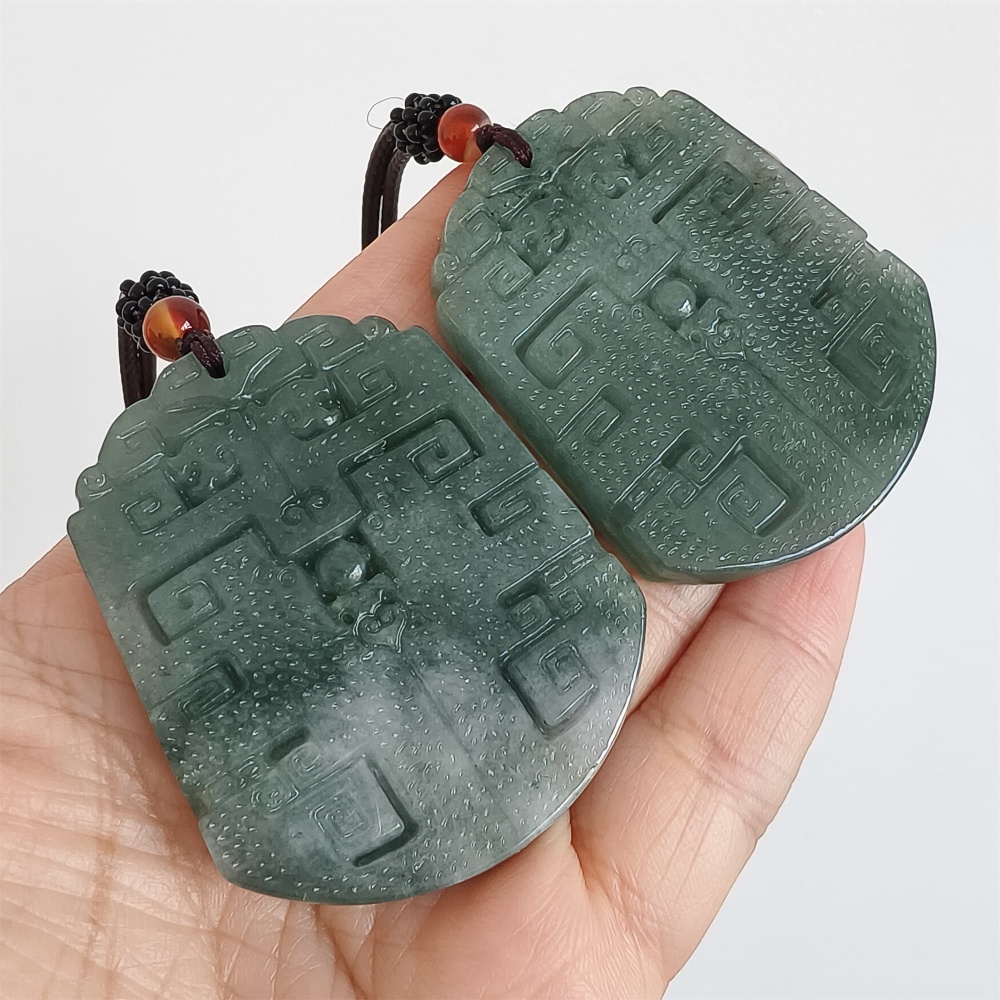 DDP | Natural Certificated Type A 53X43X5.4mm Green White Burmese Jadeite Trapezoid Antique-style Pendant ,DIY Jewelry Supplies