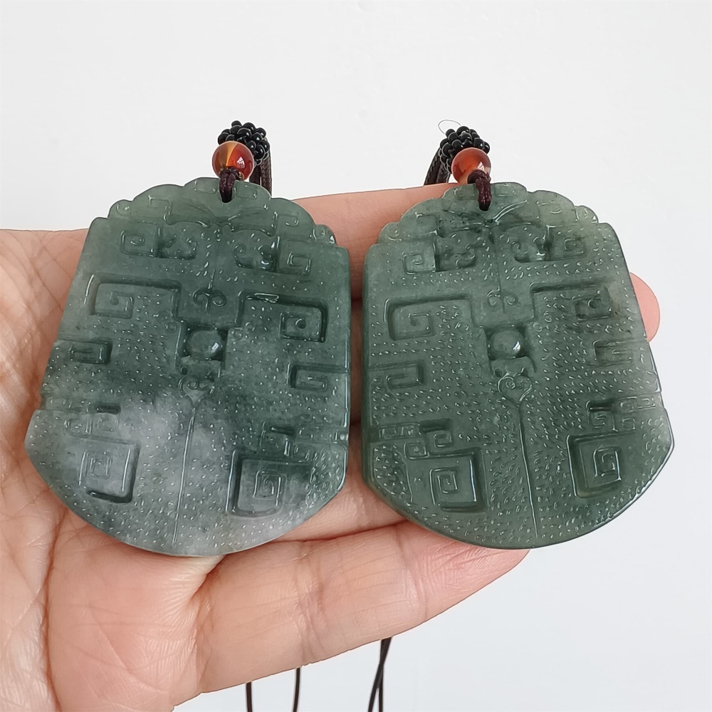 DDP | Natural Certificated Type A 53X43X5.4mm Green White Burmese Jadeite Trapezoid Antique-style Pendant ,DIY Jewelry Supplies