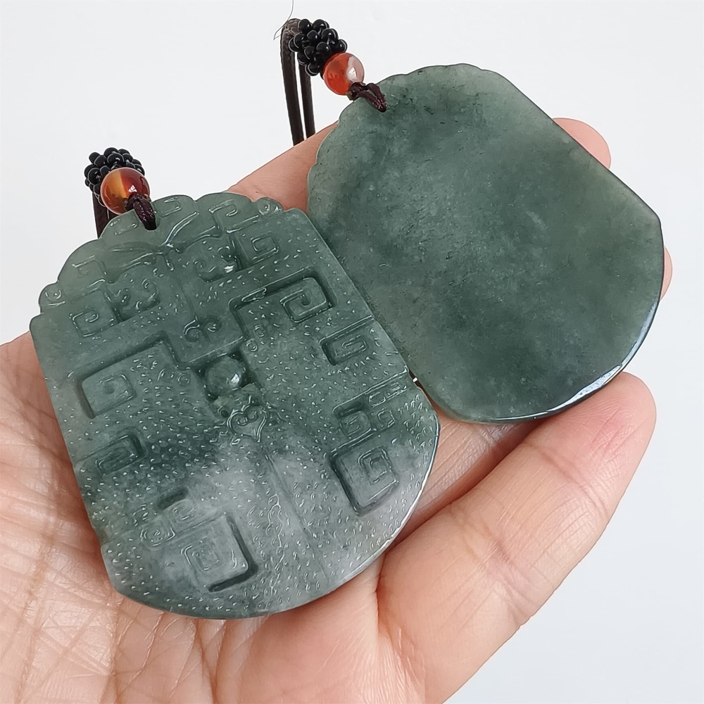 DDP | Natural Certificated Type A 53X43X5.4mm Green White Burmese Jadeite Trapezoid Antique-style Pendant ,DIY Jewelry Supplies